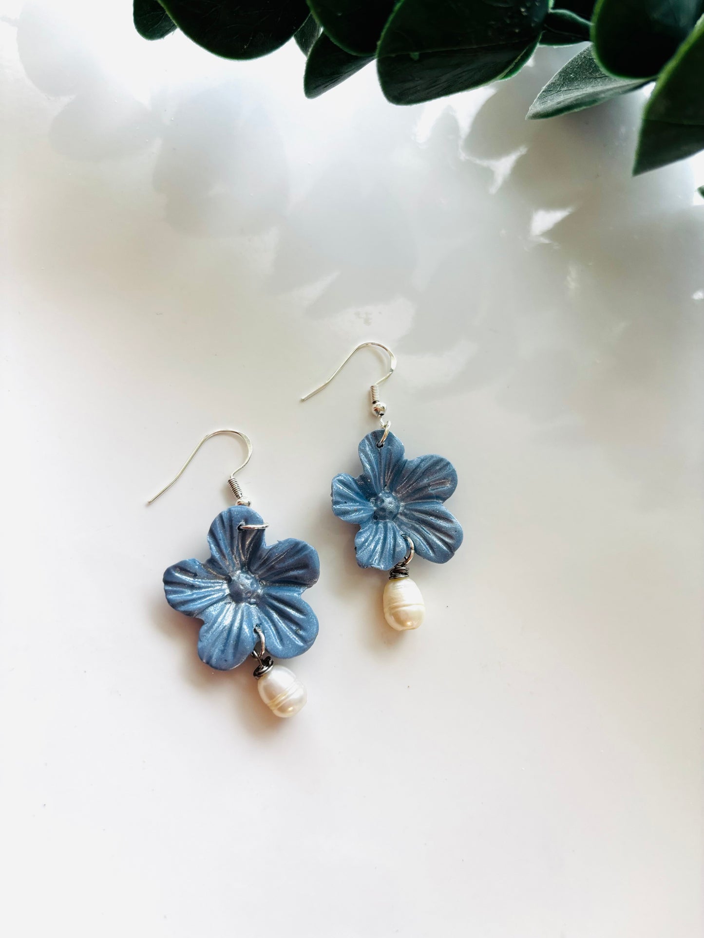 Floral Pearl Silver Drop Earrings