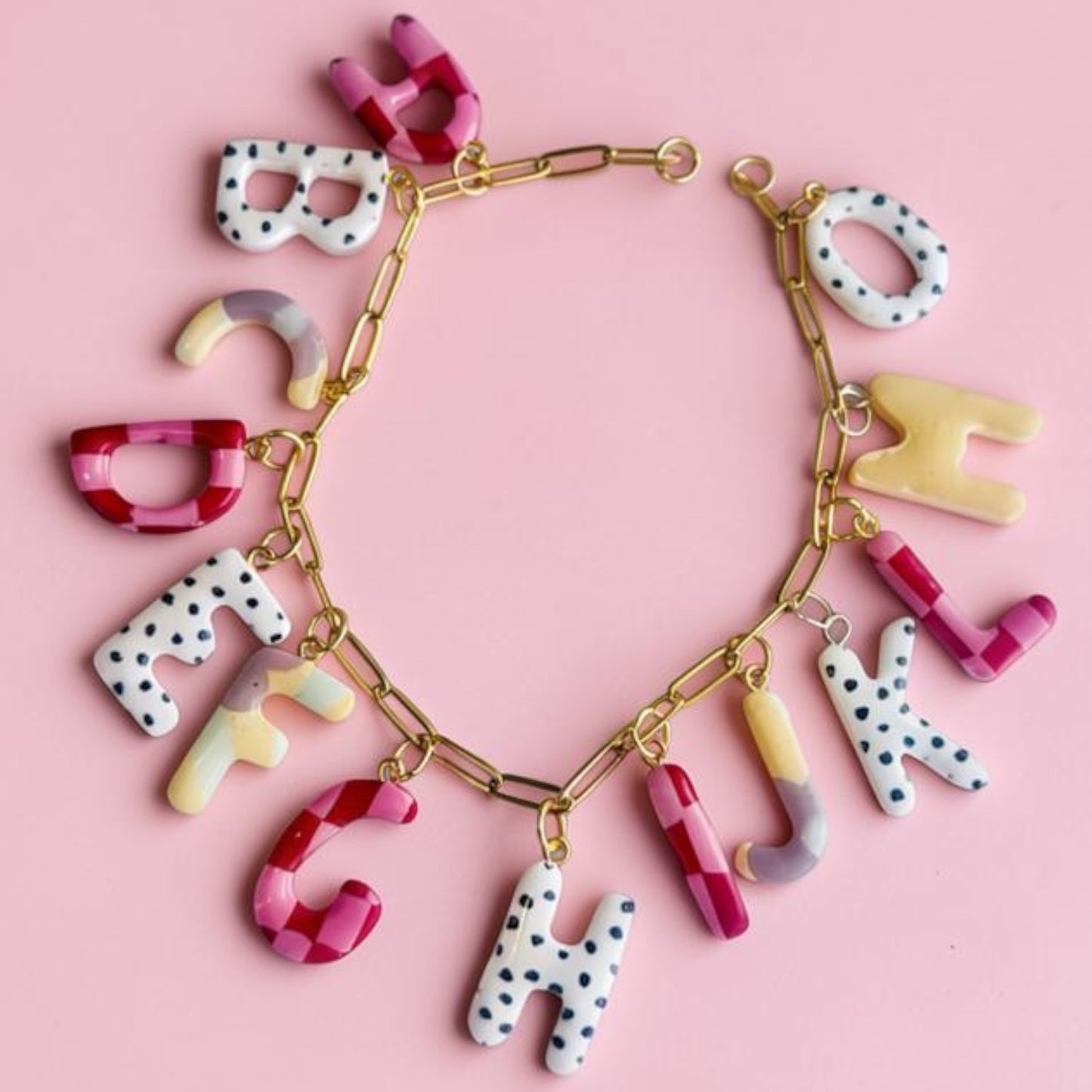 Red & Pink Checkerboard Letter Charms