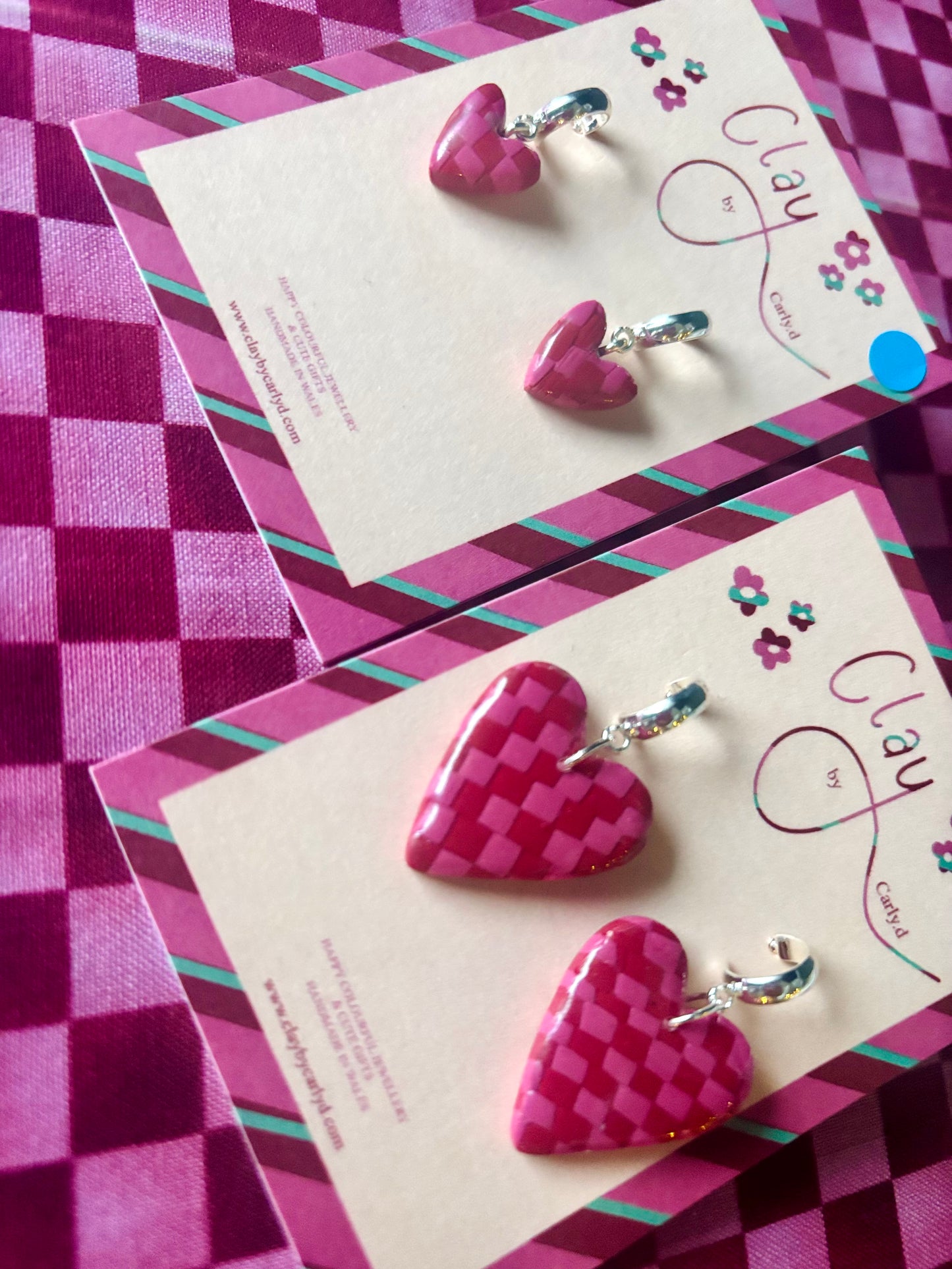Red/Pink Hearts on Huggie Hoops