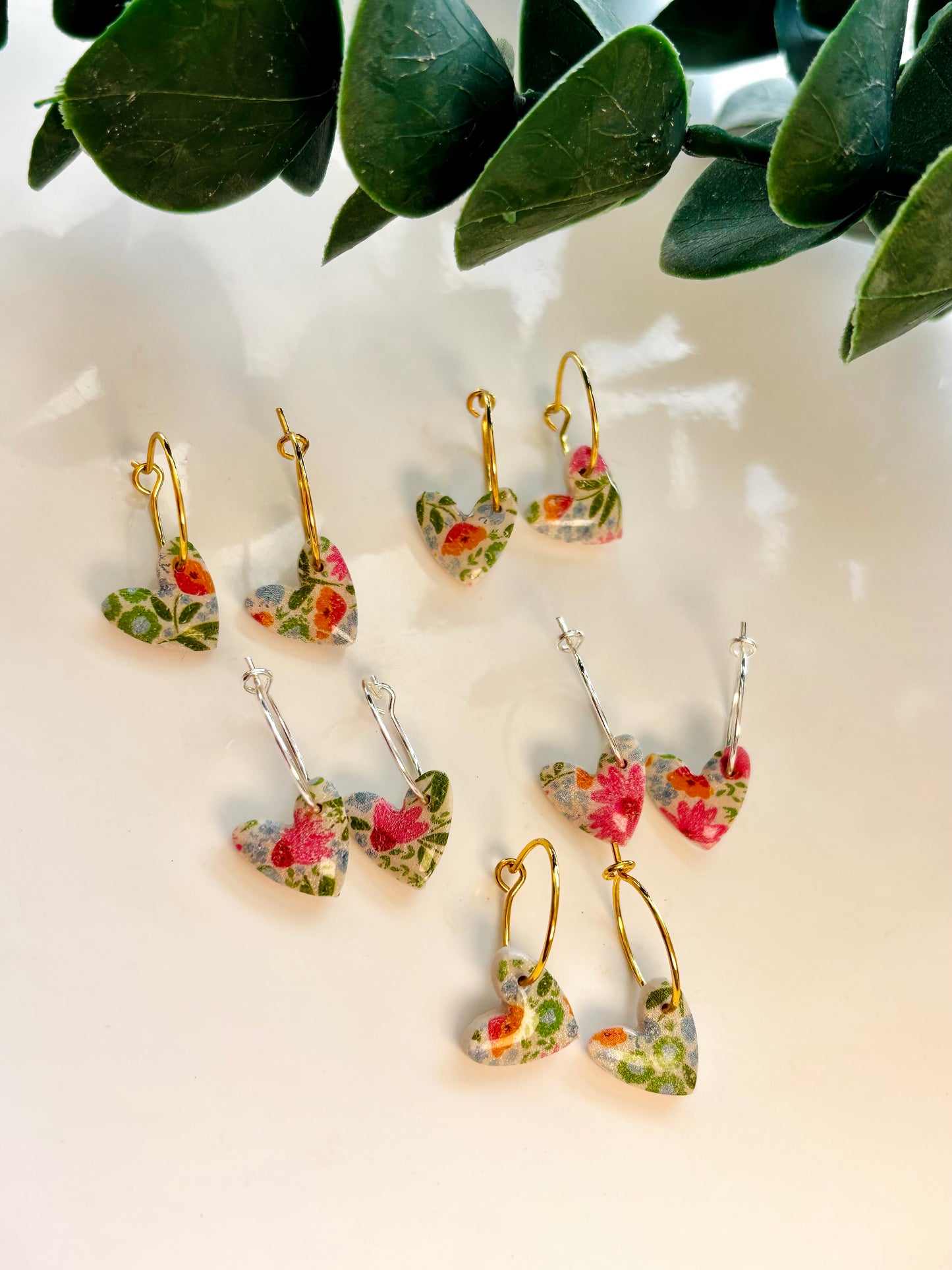 Spring Print Heart Hoops