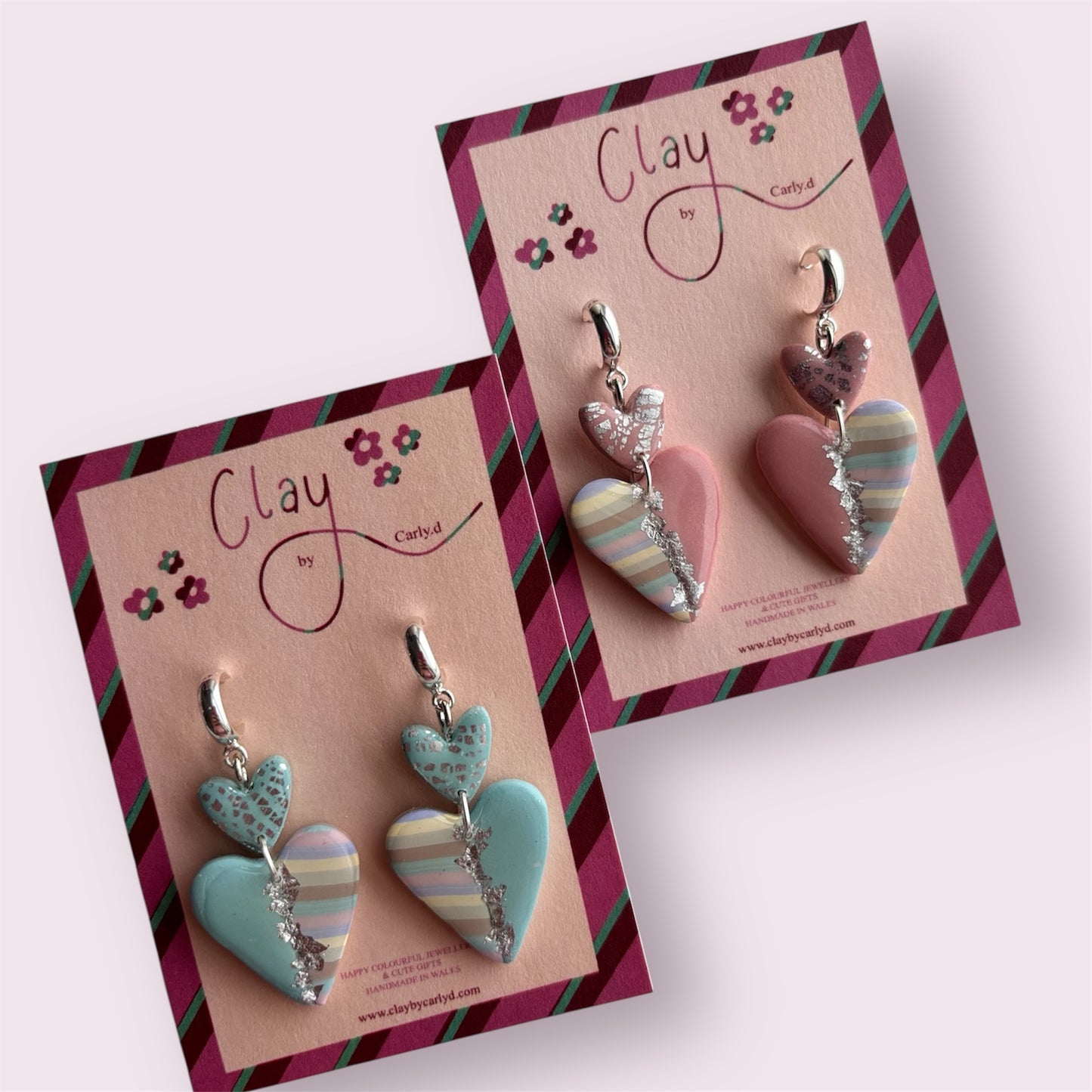 Pastel Stripe Double Heart Drops