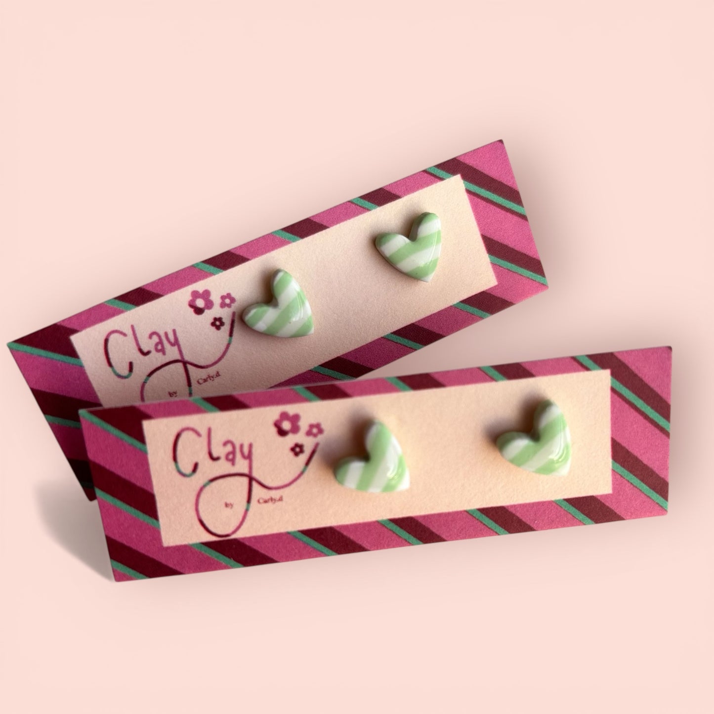 Spring Stripe Heart Studs