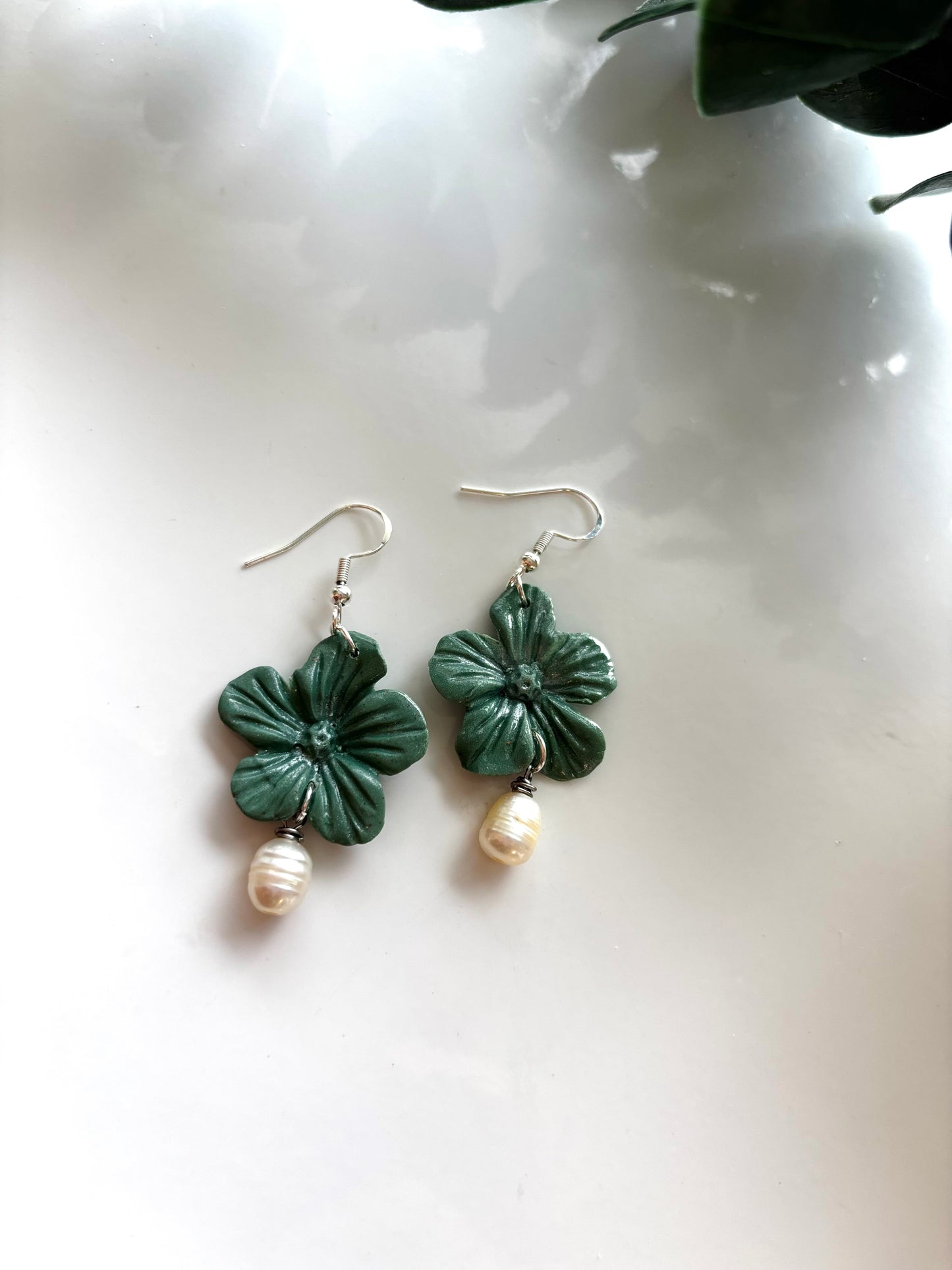 Floral Pearl Silver Drop Earrings