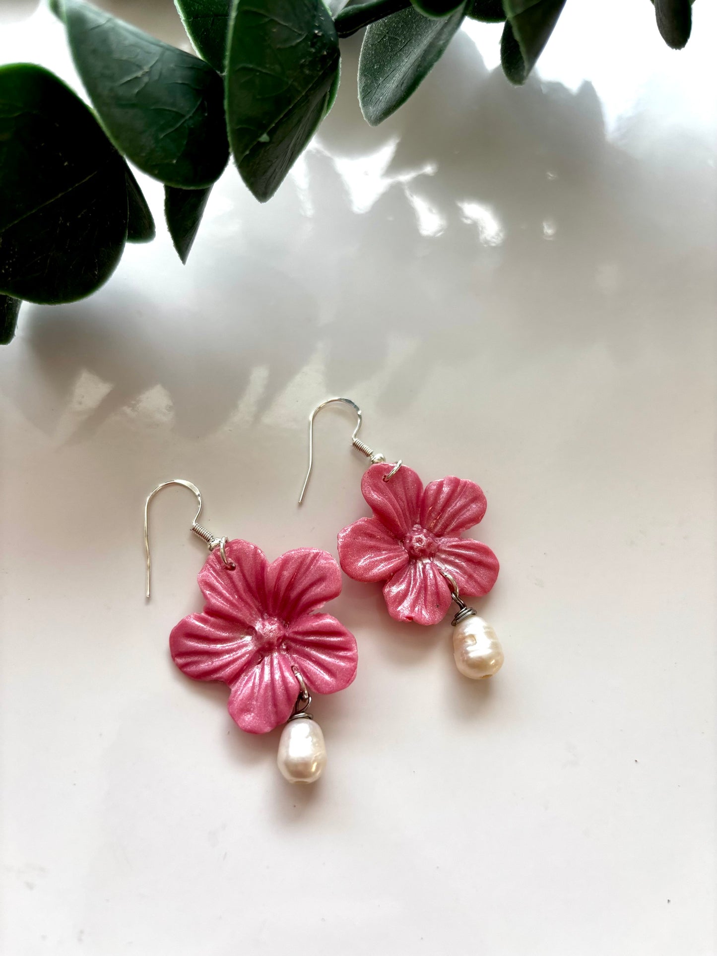 Floral Pearl Silver Drop Earrings