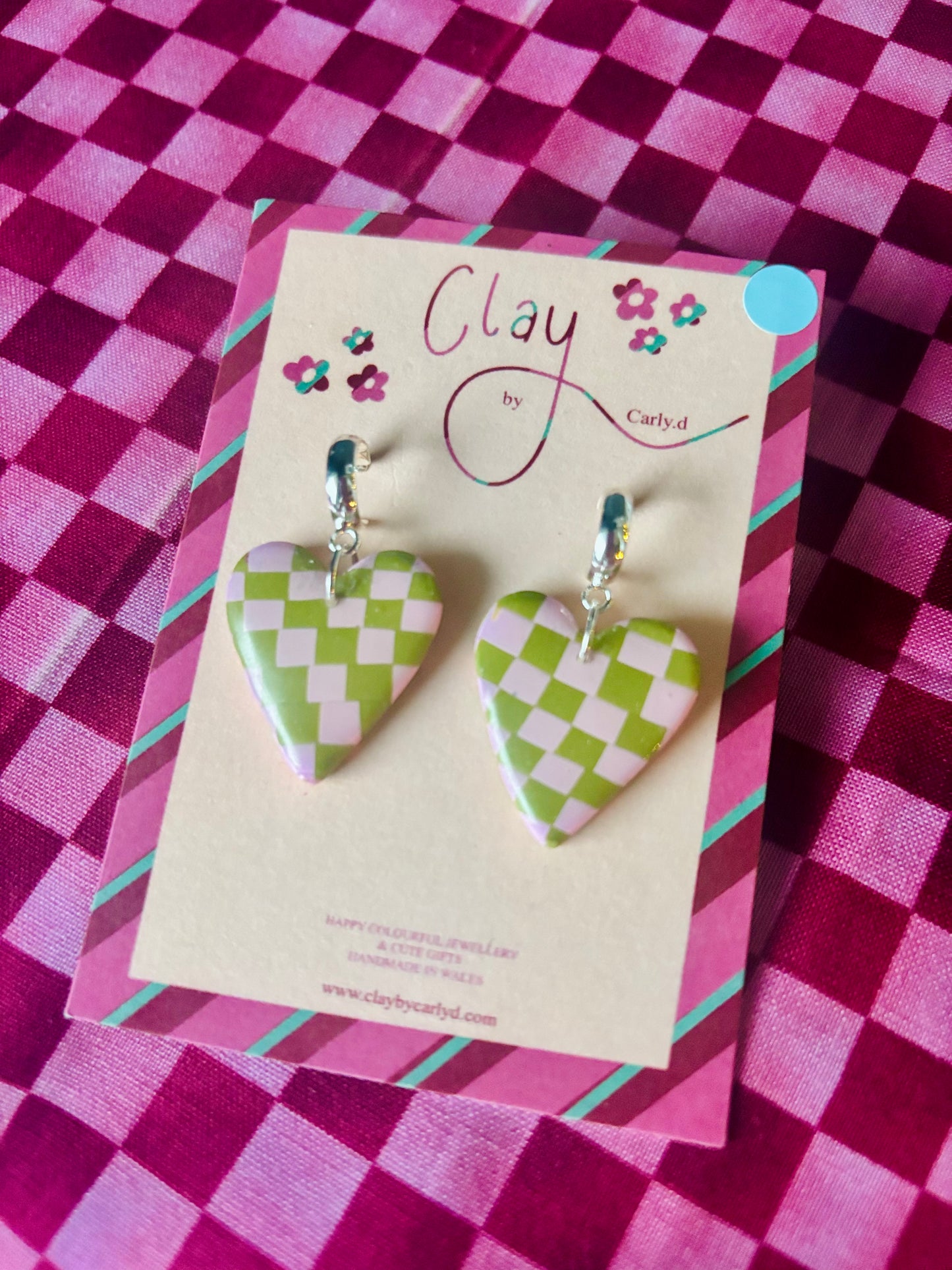 Pink & Green Checkerboard Hearts