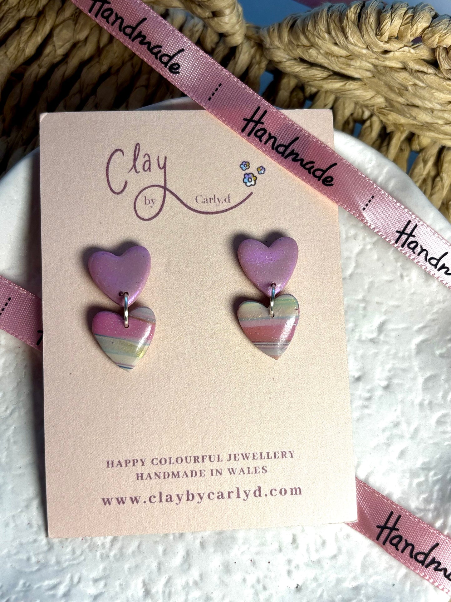 Candy Stripe Double Heart Studs
