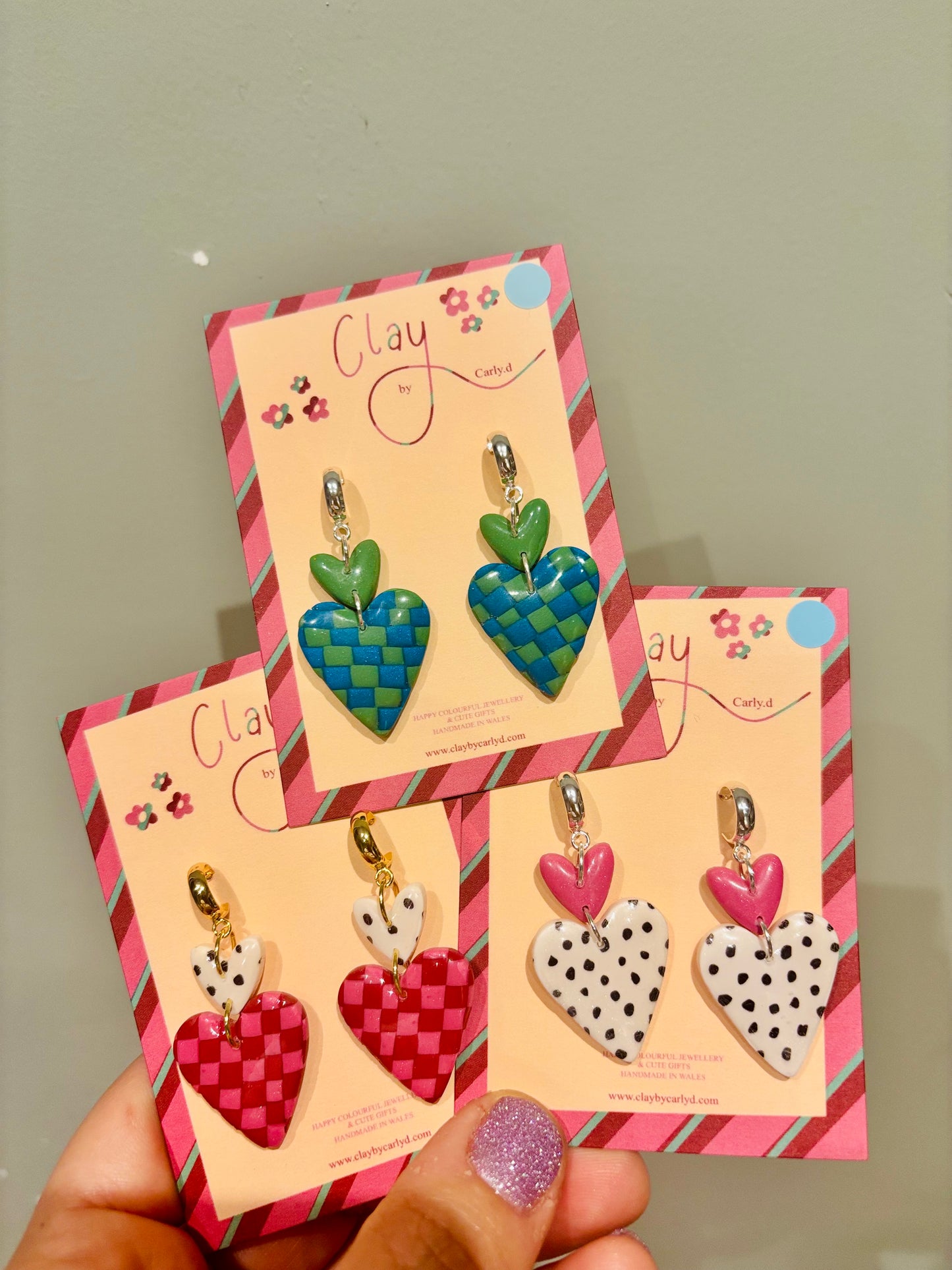 Checkerboard Double Heart Huggies