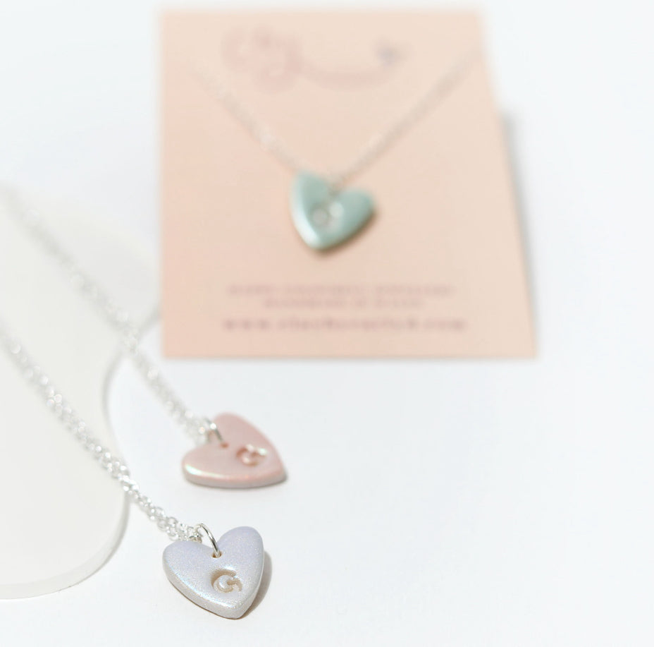 Pastel Green Initial Heart Necklace