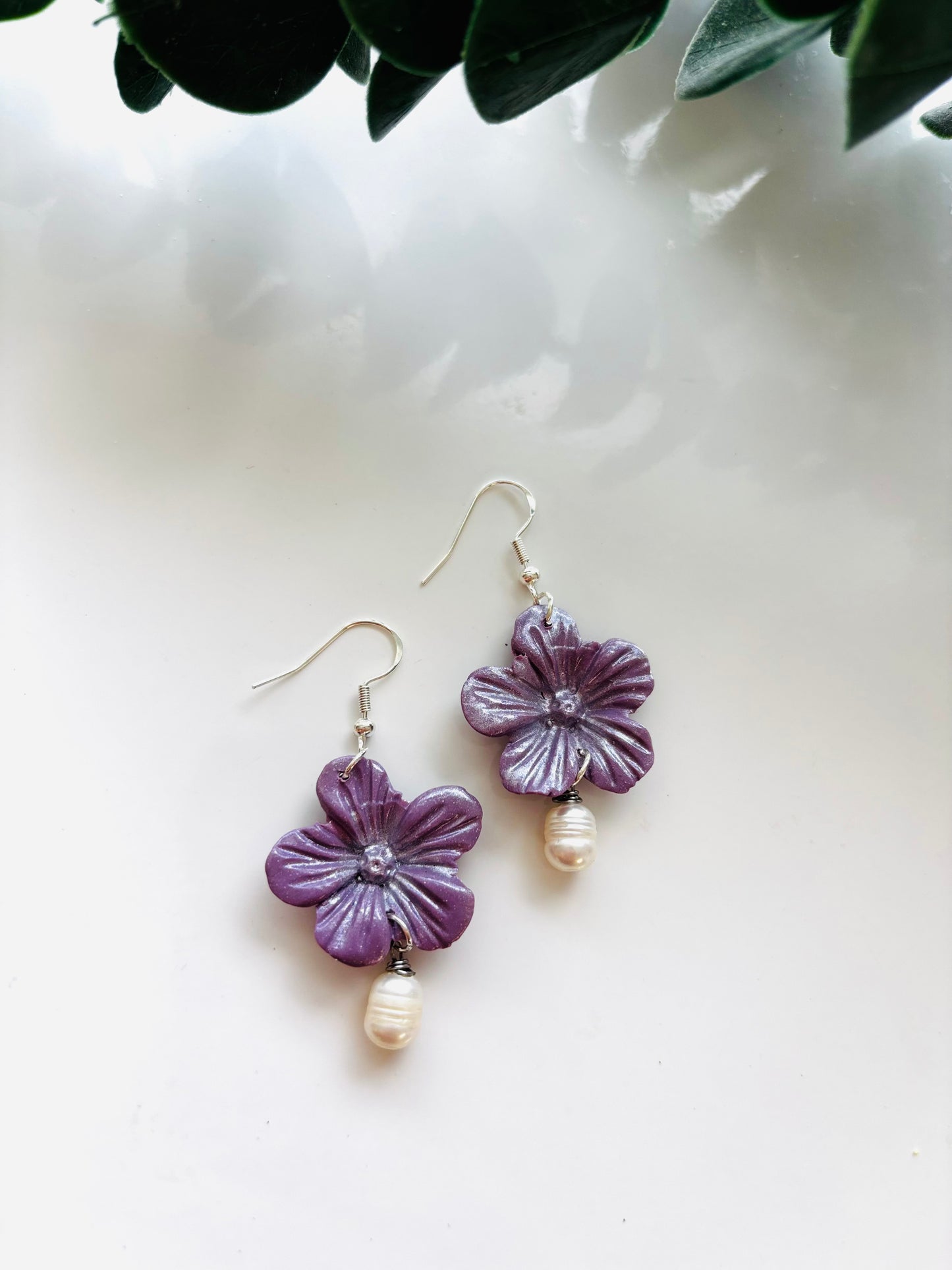 Floral Pearl Silver Drop Earrings