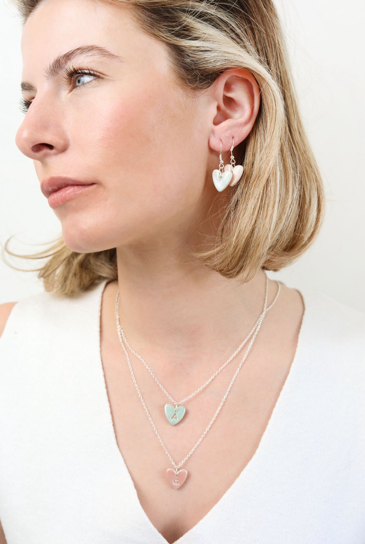 Pastel Green Initial Heart Necklace