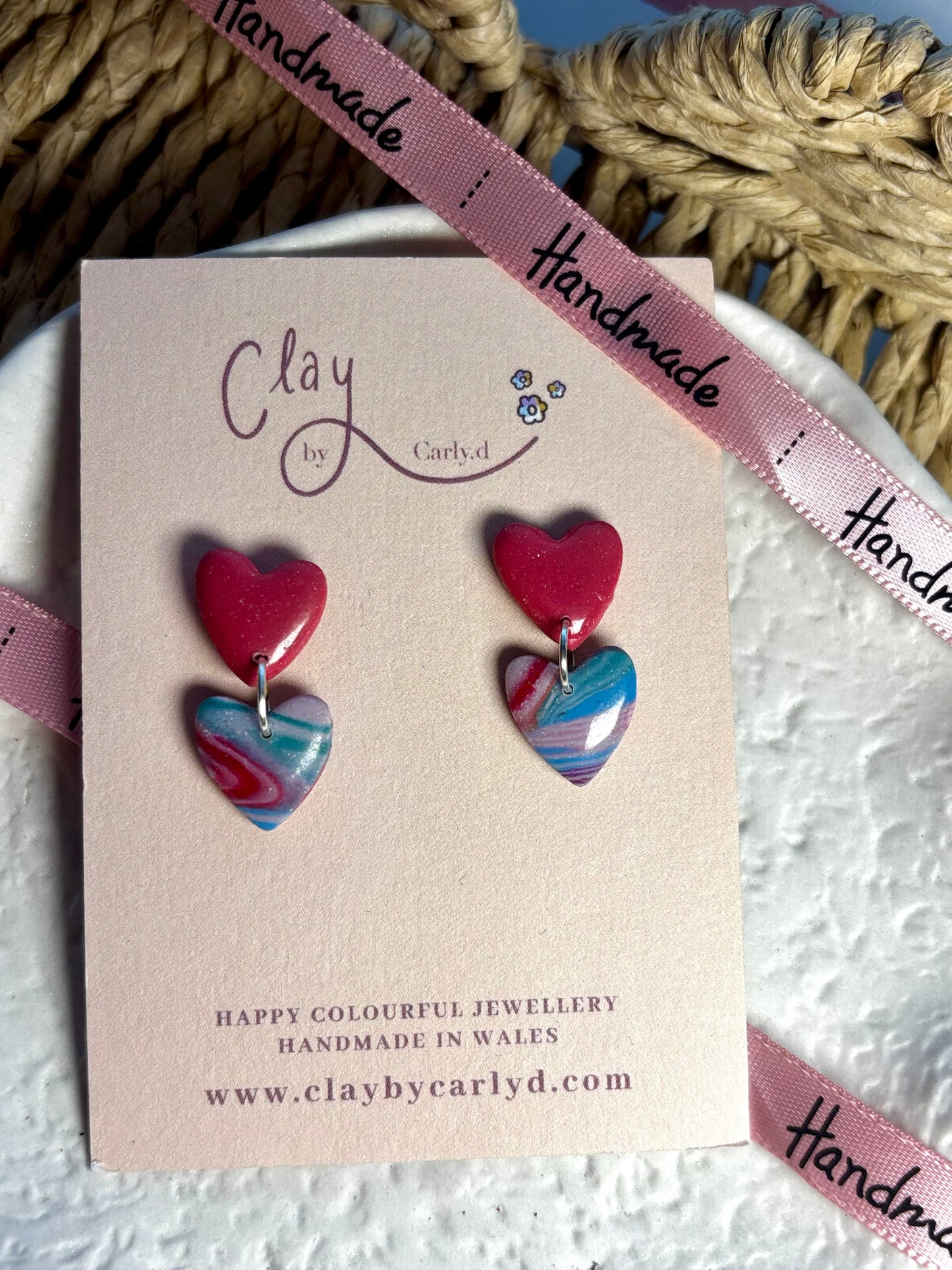 Candy Stripe Double Heart Studs