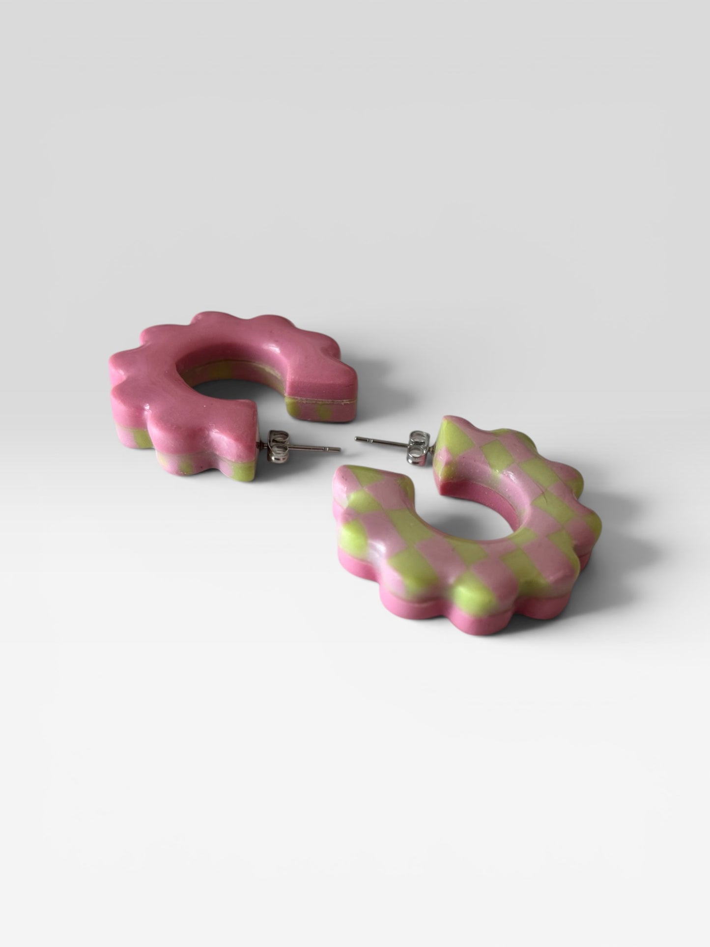 Checker Frilly Hoops- Pink/Lime