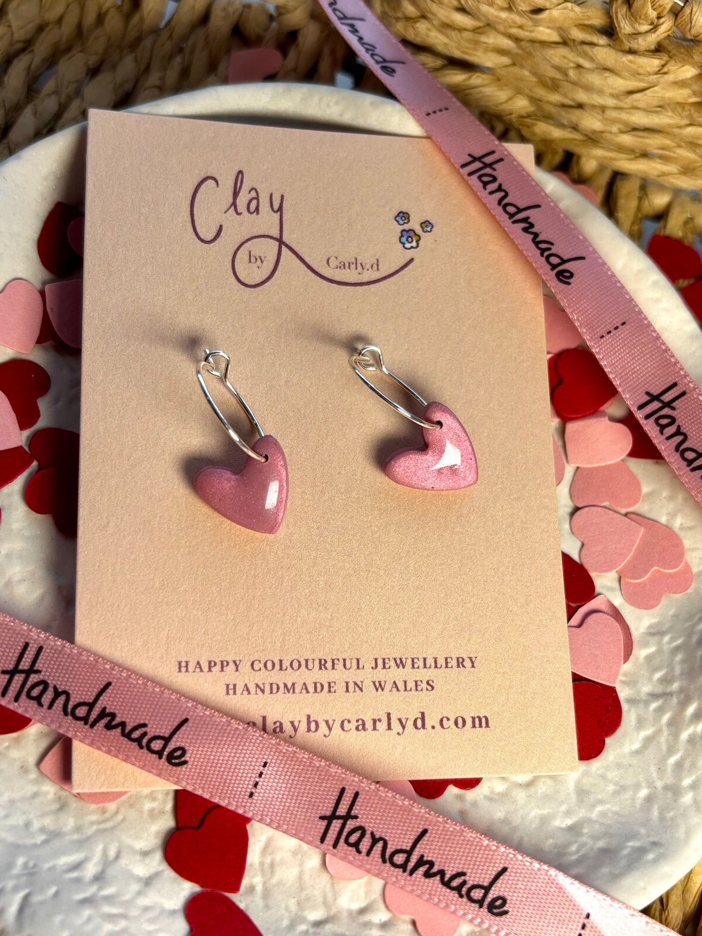Cariad Heart Silver Hoops