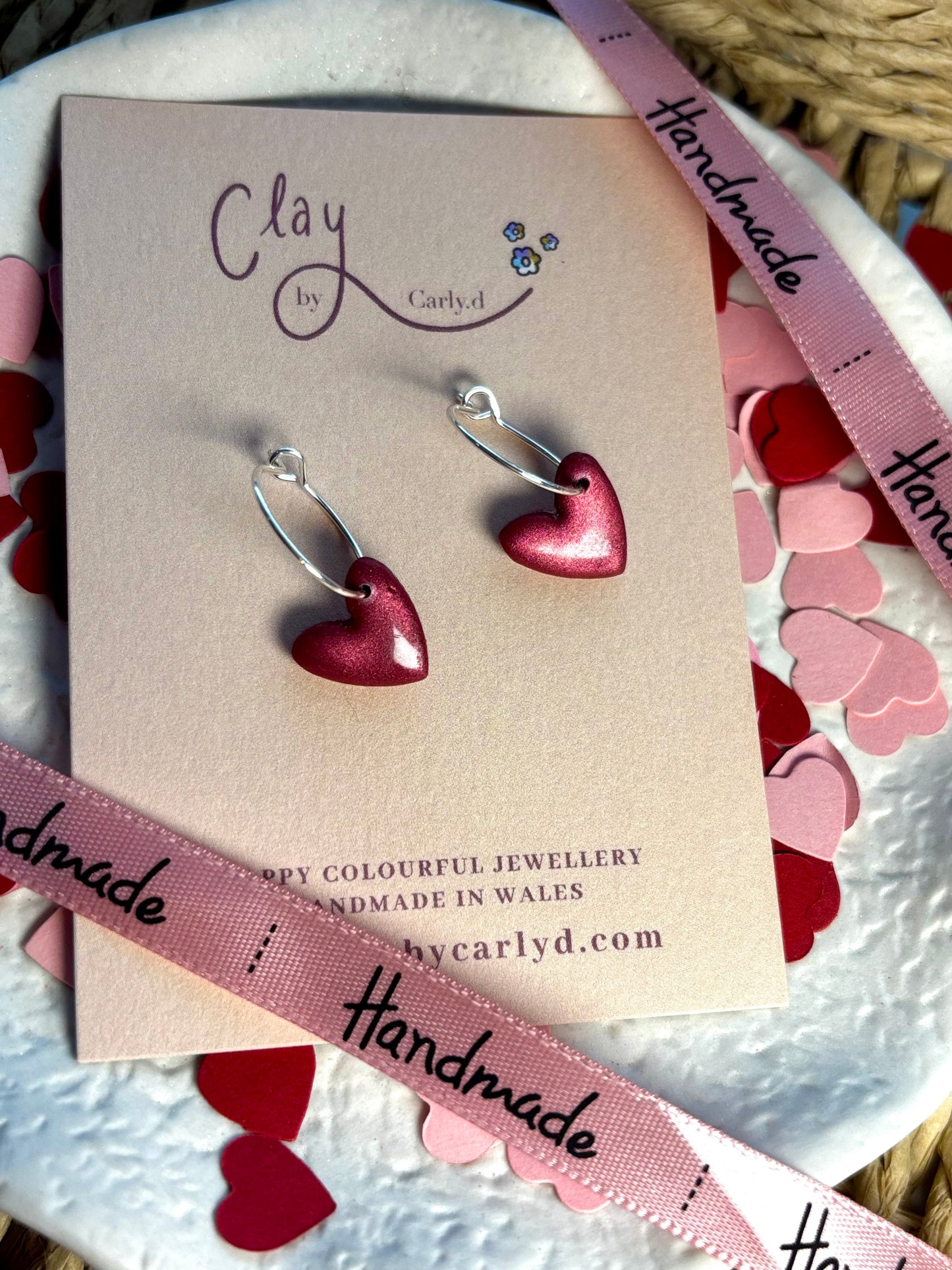 Cariad Heart Silver Hoops