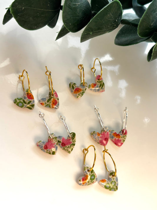 Spring Print Heart Hoops