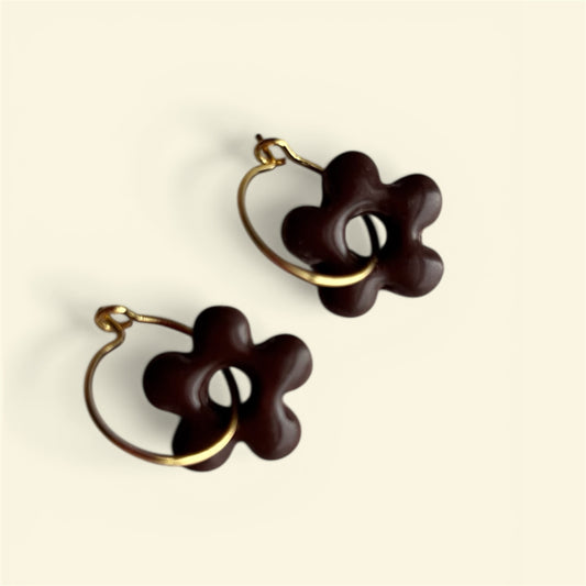 Glossy Chocolate Flower Hoops