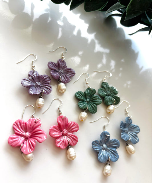 Floral Pearl Silver Drop Earrings