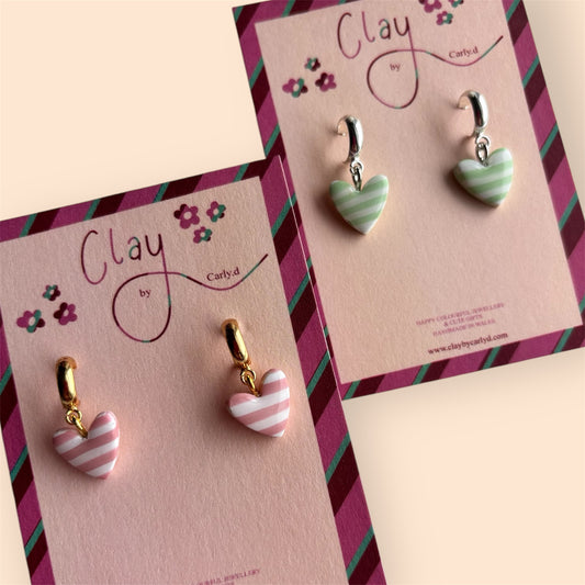 Pastel Stripe Mini Heart Huggies