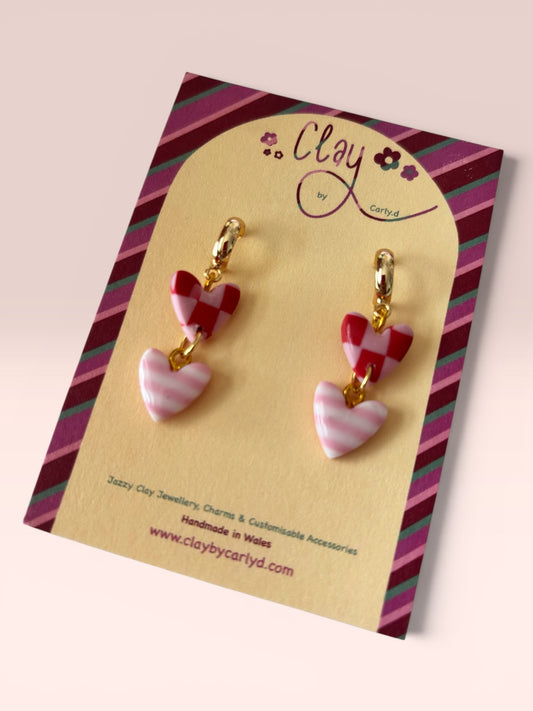 Double Mini Heart Huggies - Pink Combo