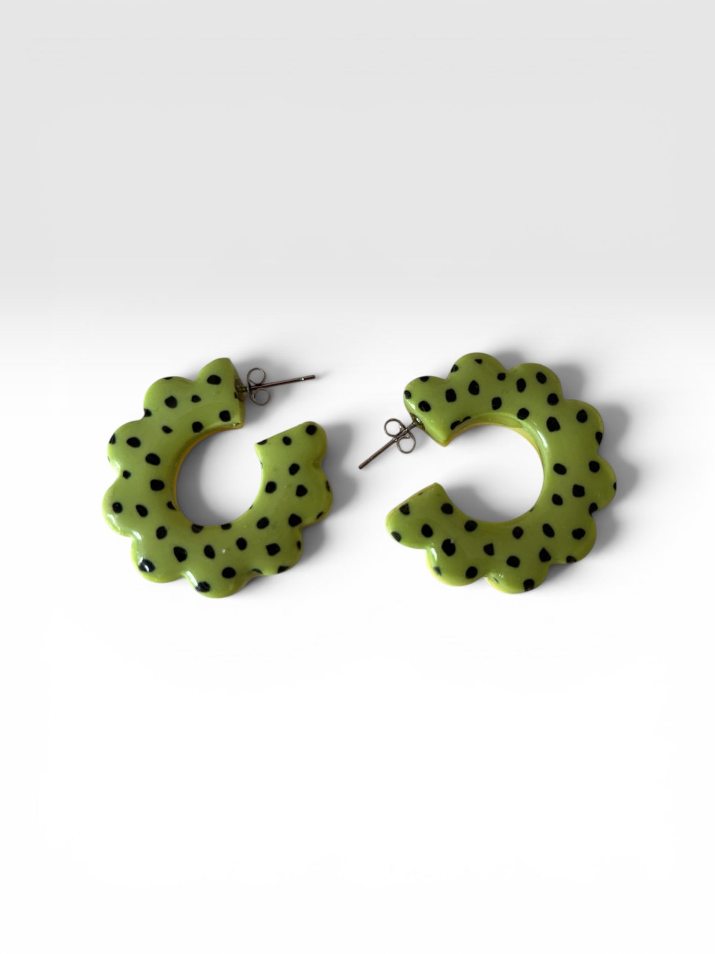 Frilly Dotty Hoops - Green/Lemon