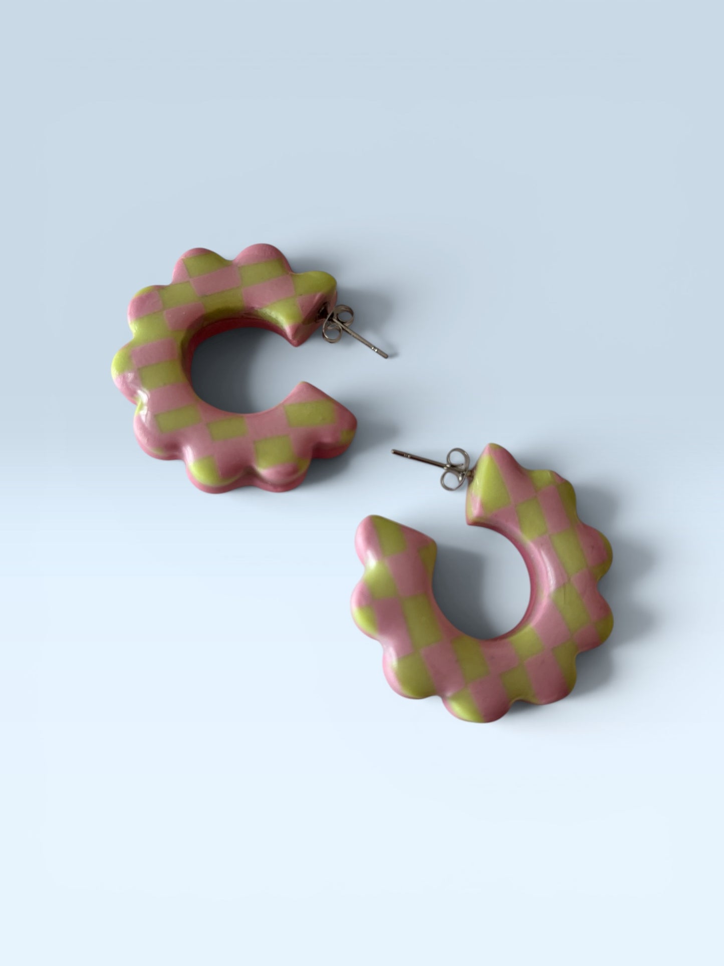 Checker Frilly Hoops- Pink/Lime