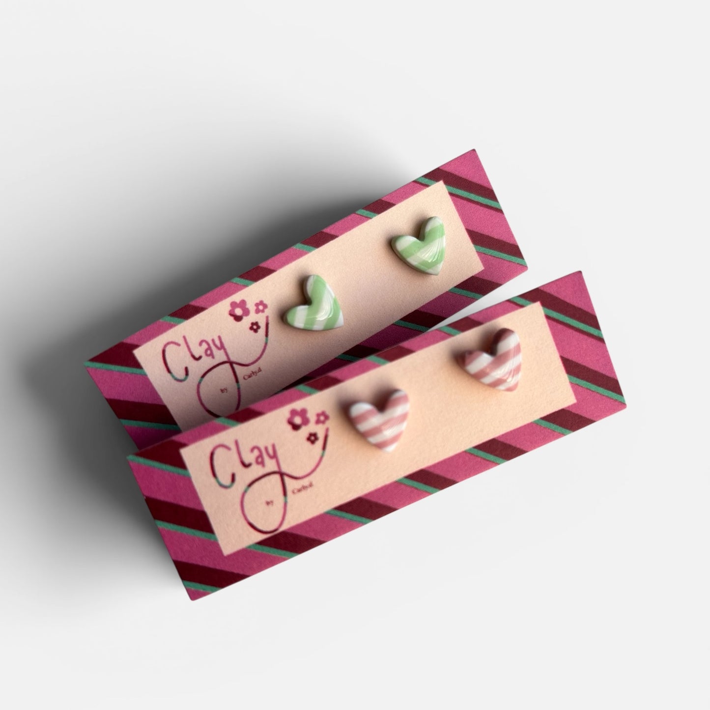 Spring Stripe Heart Studs