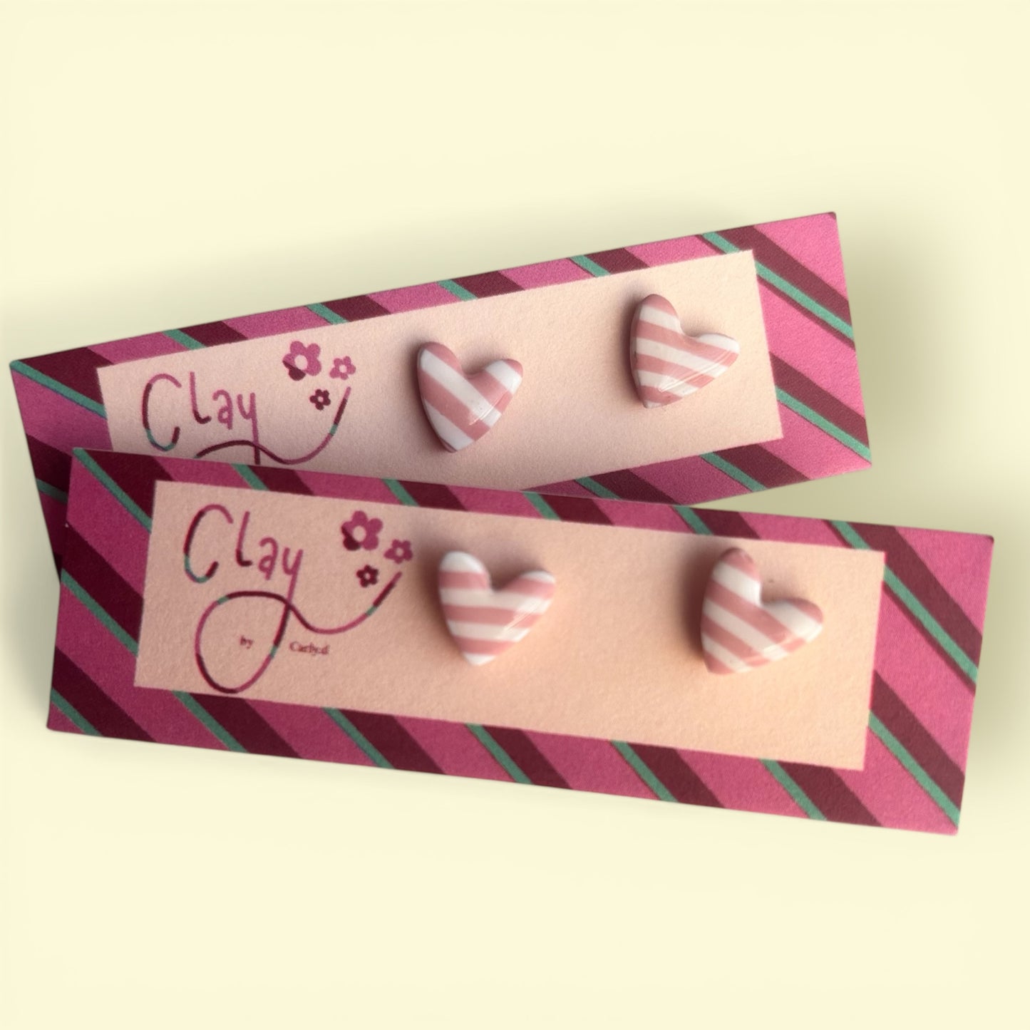 Spring Stripe Heart Studs