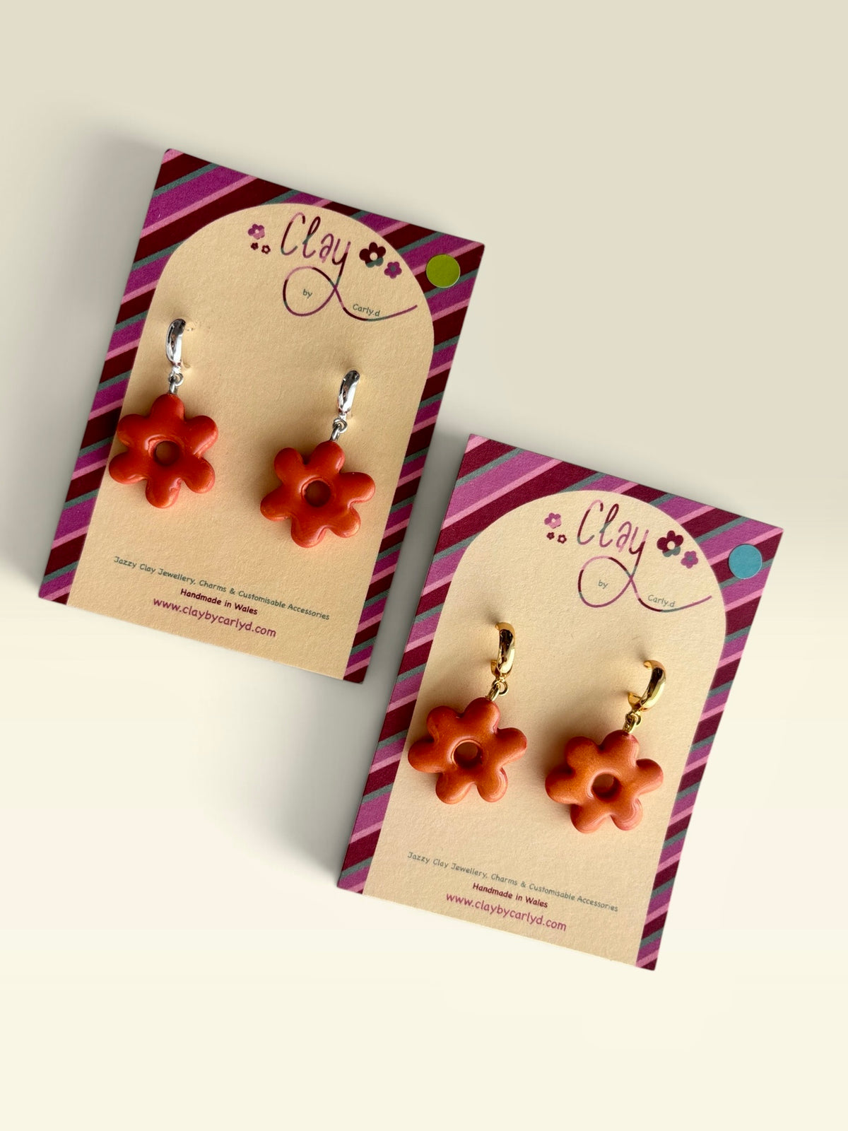 Burnt Orange Flower Huggie Hoops