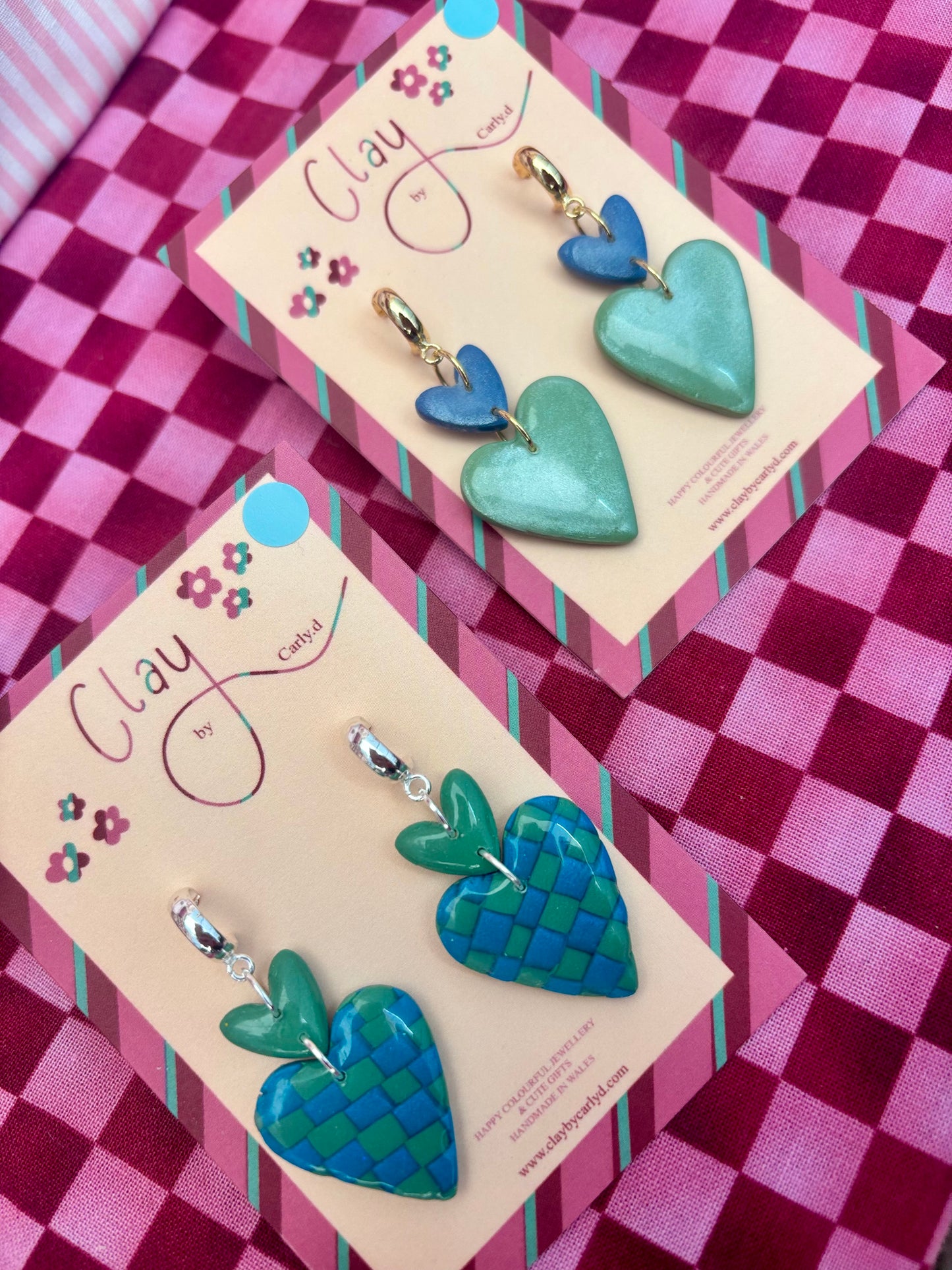 Checkerboard Double Heart Huggies