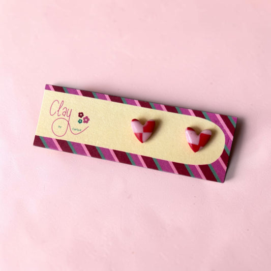 Red/Pink Checkerboard Mini Heart Studs