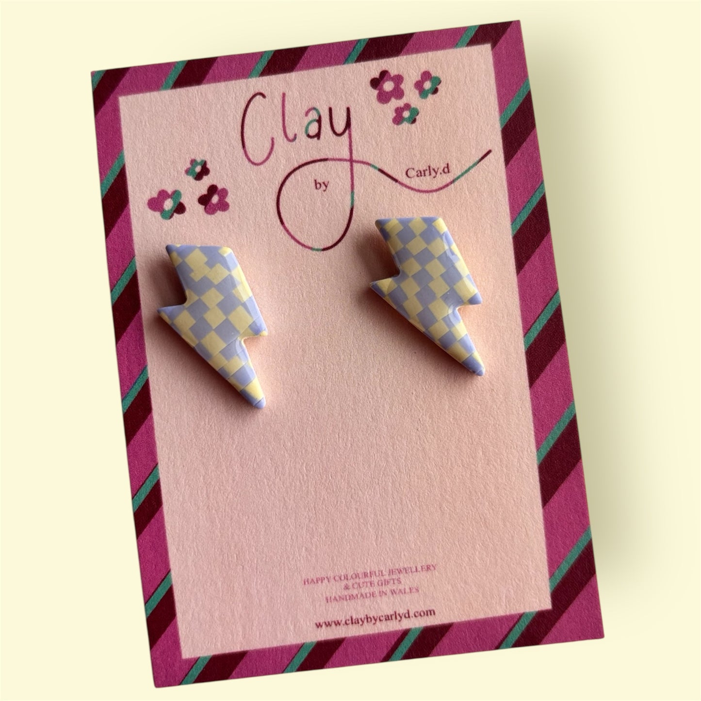 Lilac & Yellow Checkerboard Lightning Studs