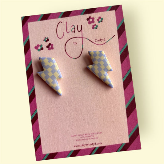 Lilac & Yellow Checkerboard Lightning Studs