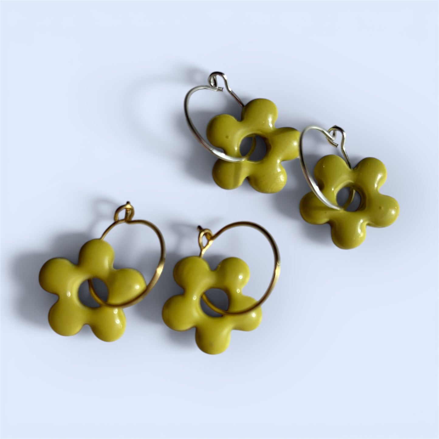 Lime Green Flower Hoops
