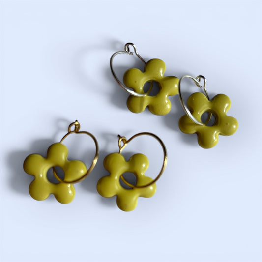 Lime Green Flower Hoops