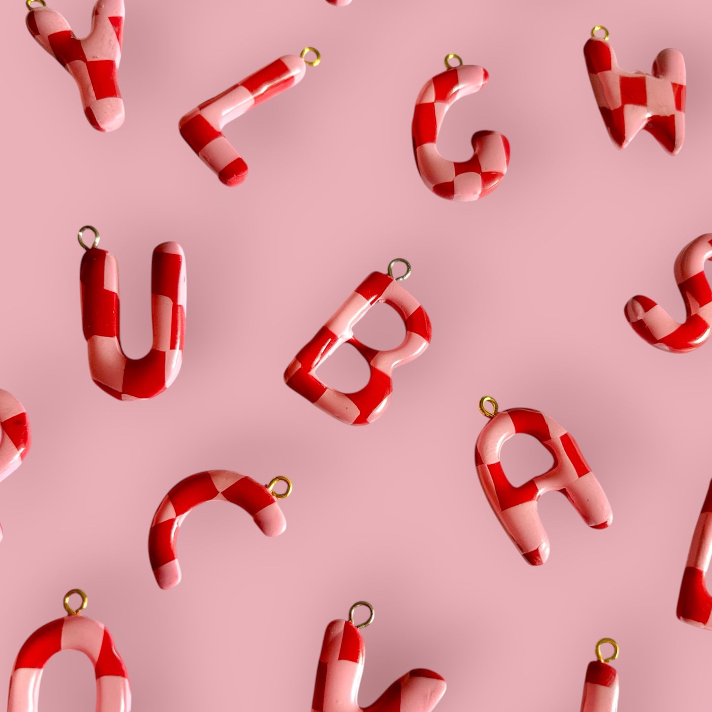 Red & Pink Checkerboard Letter Charms