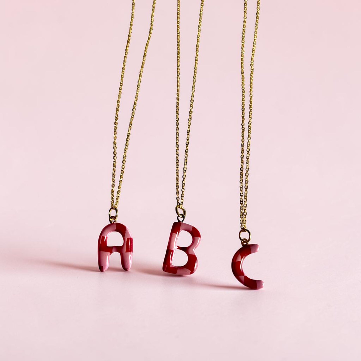 Red & Pink Checkerboard Letter Charms