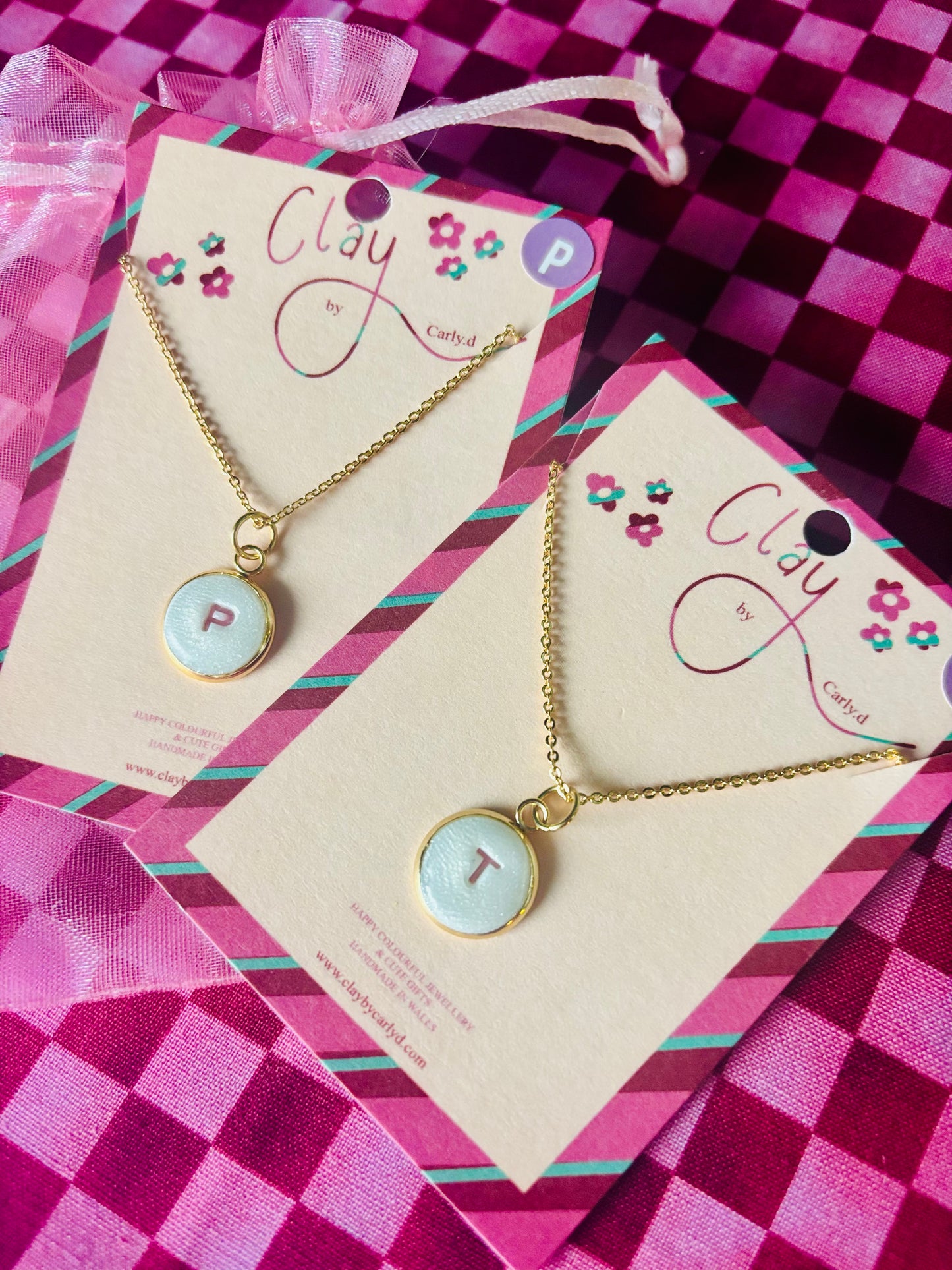 Clay Initial Pendant Necklaces