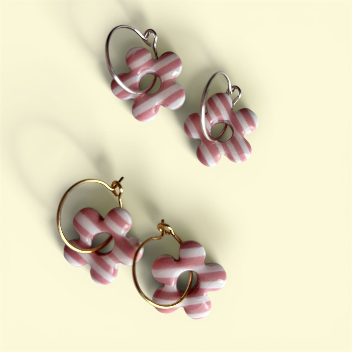 Pink Stripe Flower Hoops