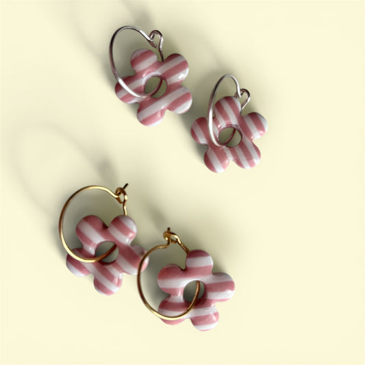 Pink Stripe Flower Hoops
