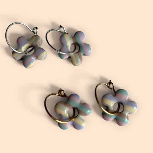 Spring Stripe Flower Hoops