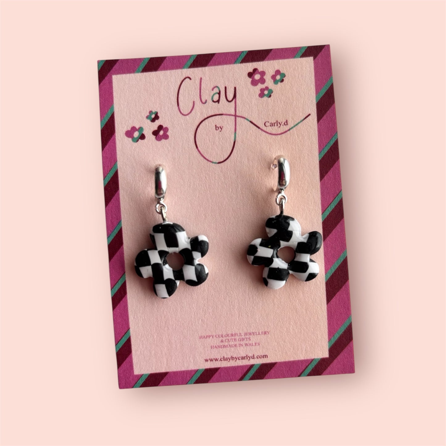 Monochrome Checkerboard Daisy Huggies