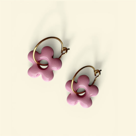 Pink Flower Hoops