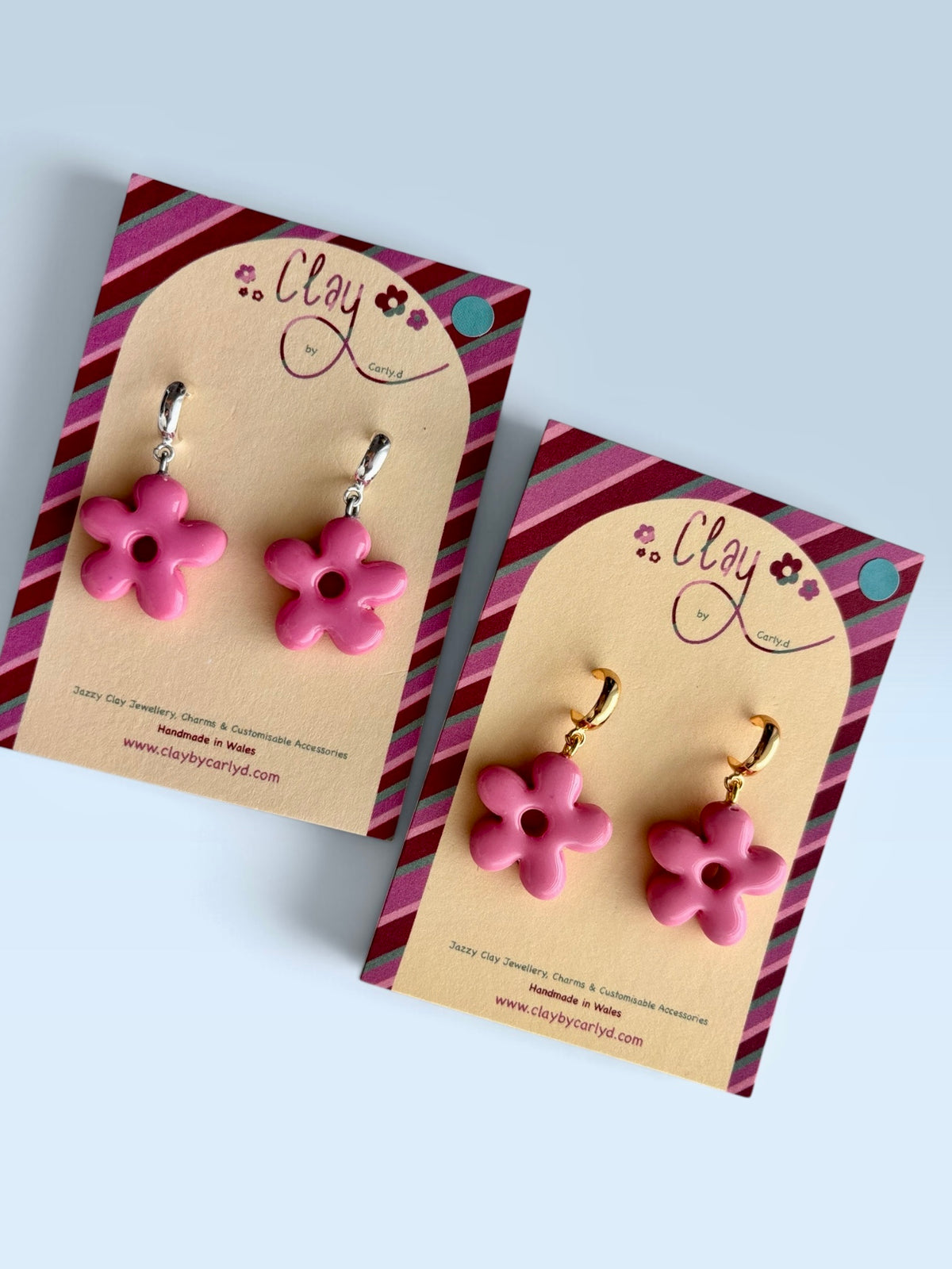 Bright Pink Flower Huggie Hoops