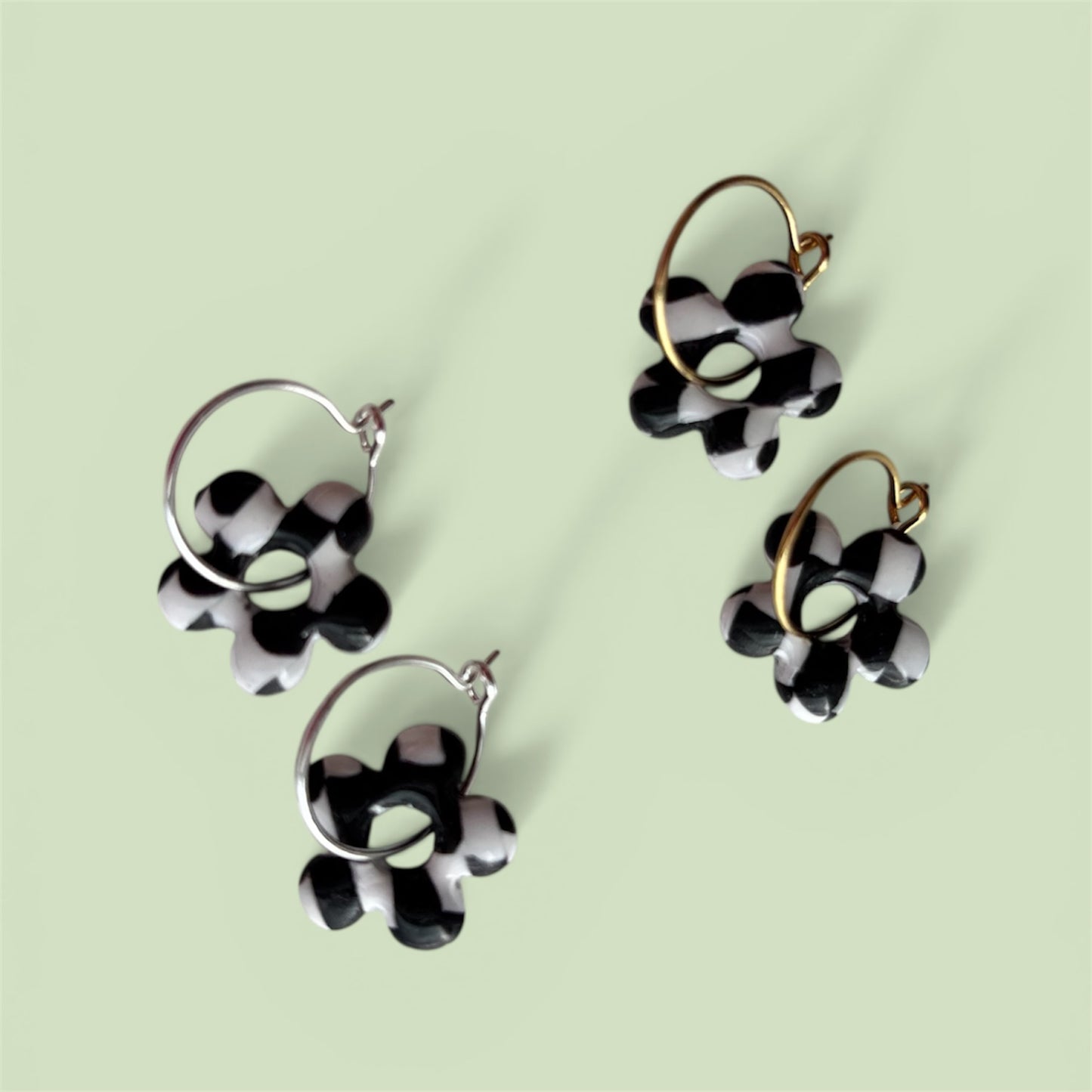 Monochrome Checkerboard Flower Hoops