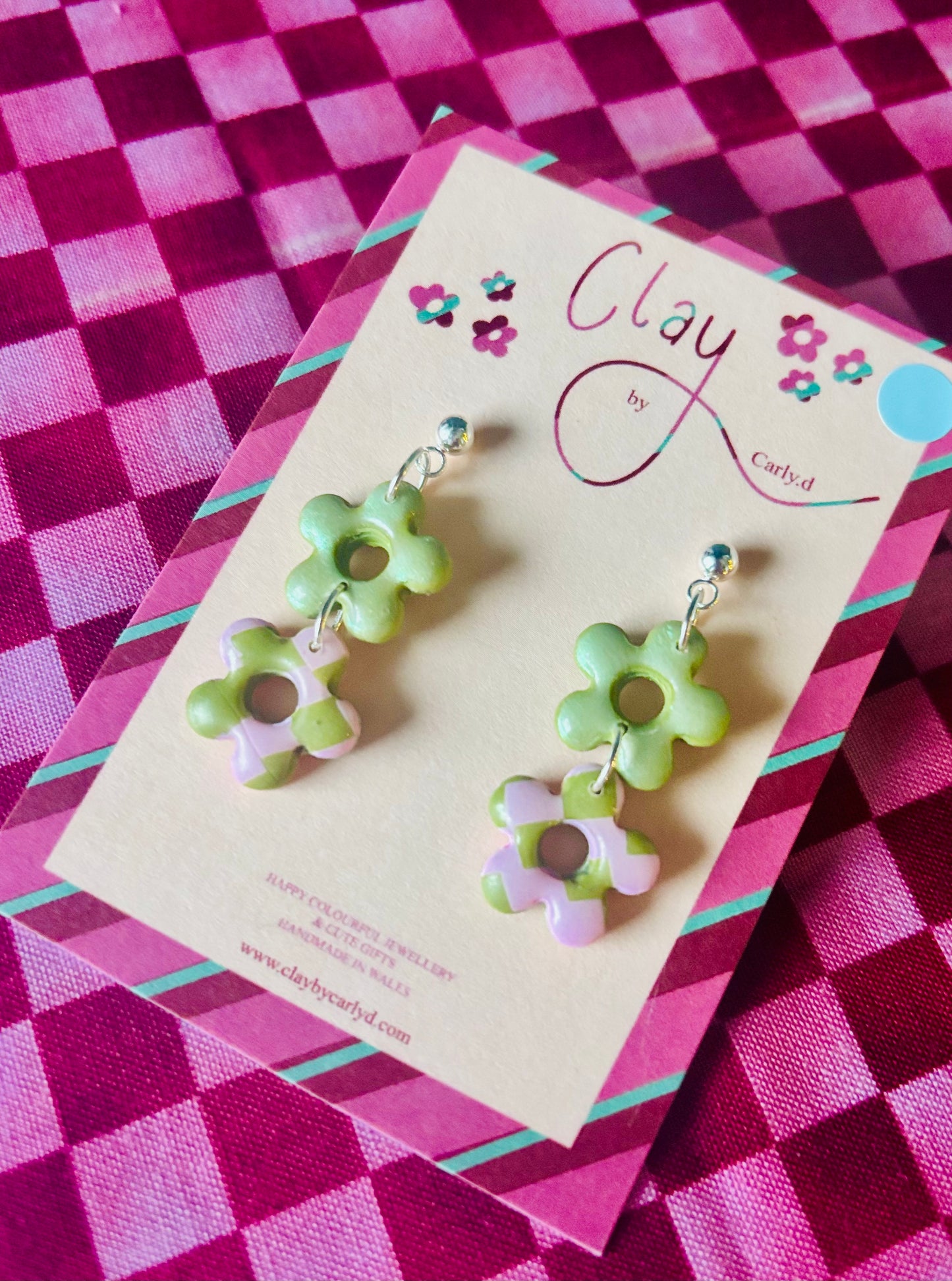 Pink & Green Checkerboard Flowers