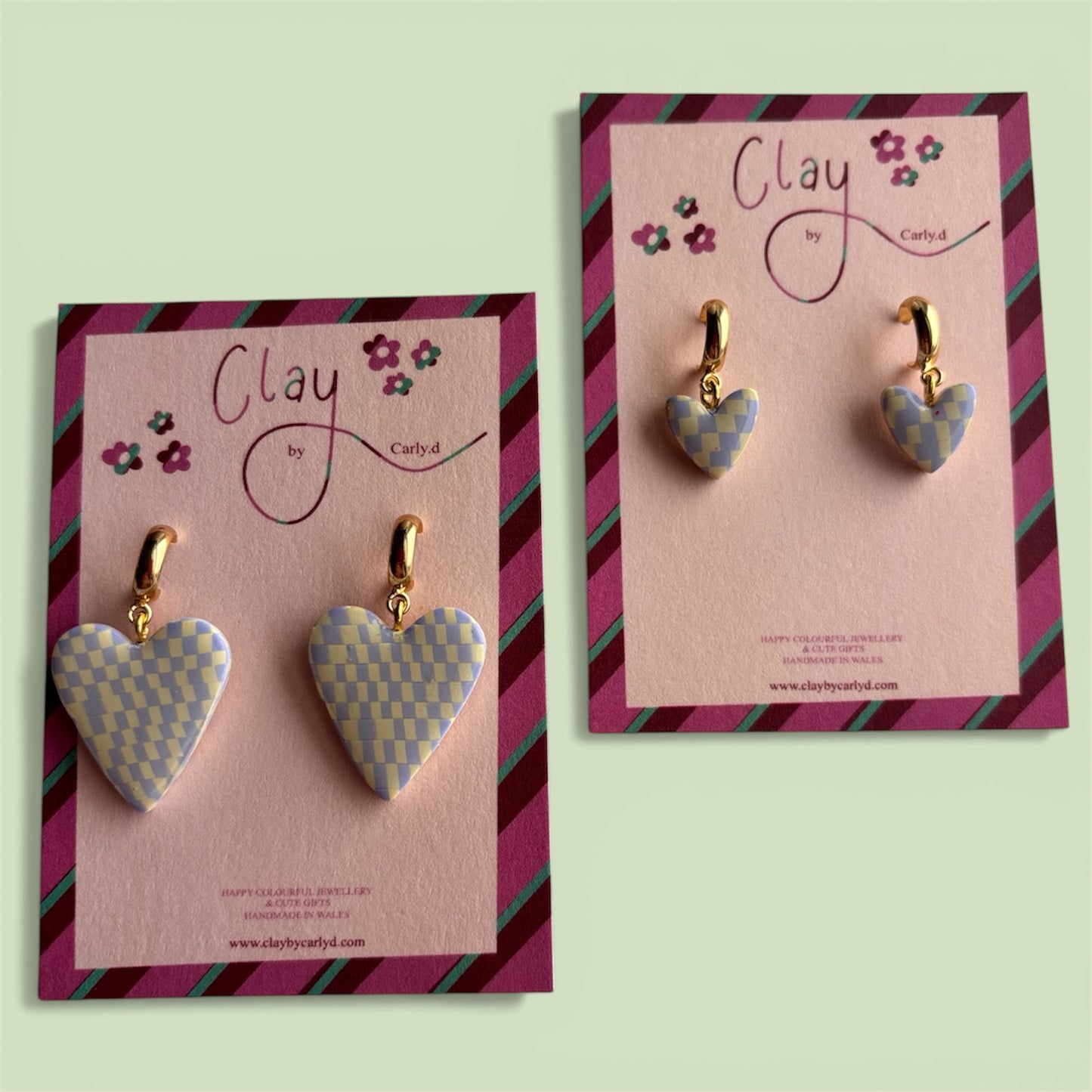 Lilac Yellow Checkerboard Heart Huggies