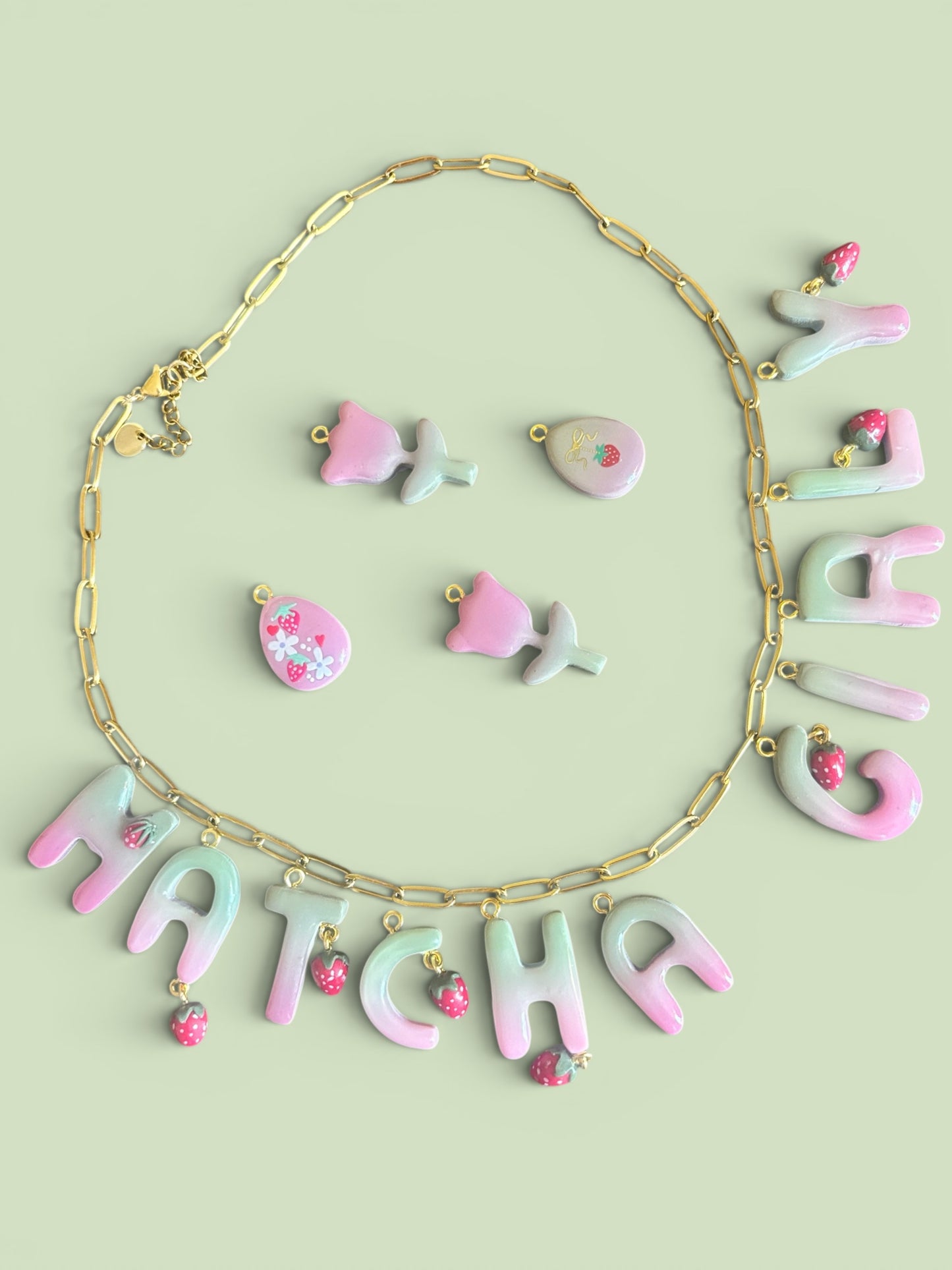 Strawberry Matcha Letter Charms