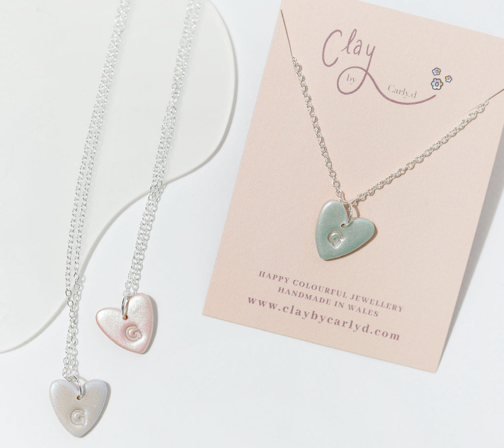Pastel Pink Initial Heart Necklace