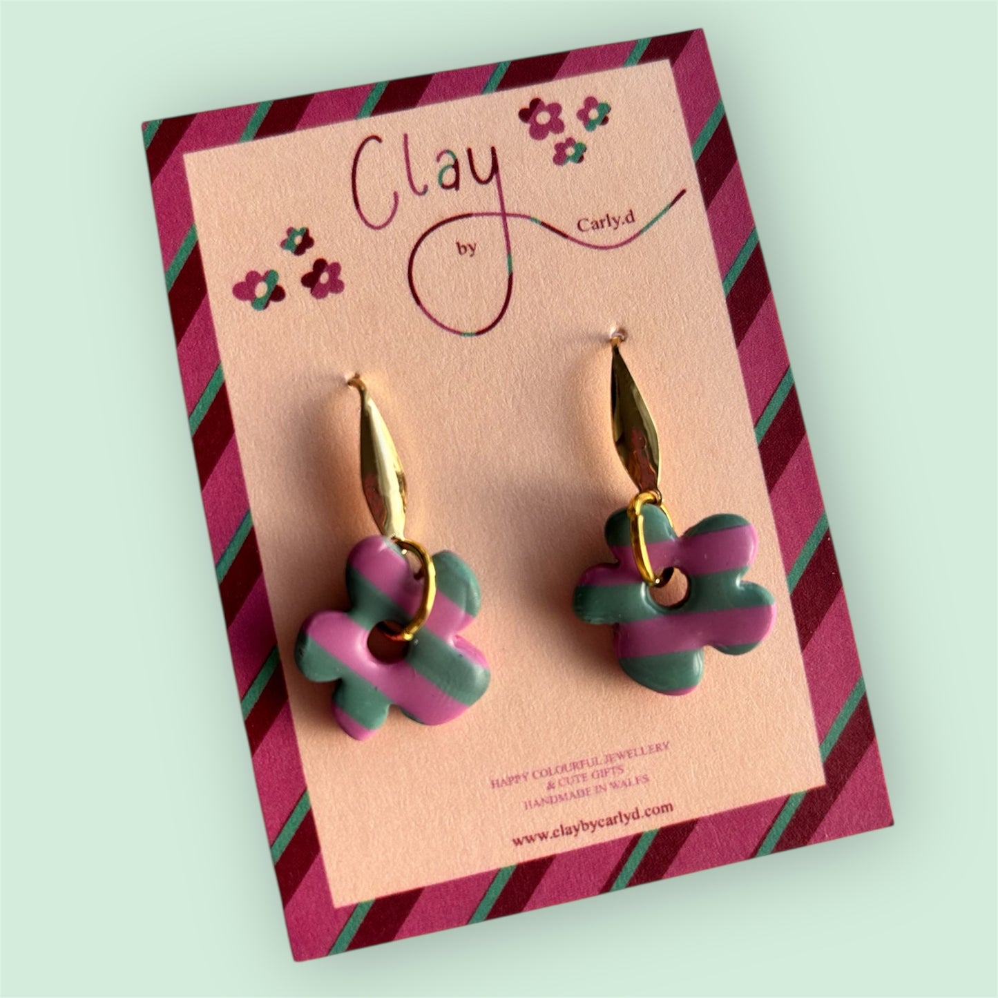 Pink/Green Stripe Flower Drops