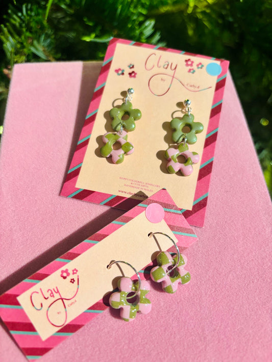 Pink & Green Checkerboard Flowers